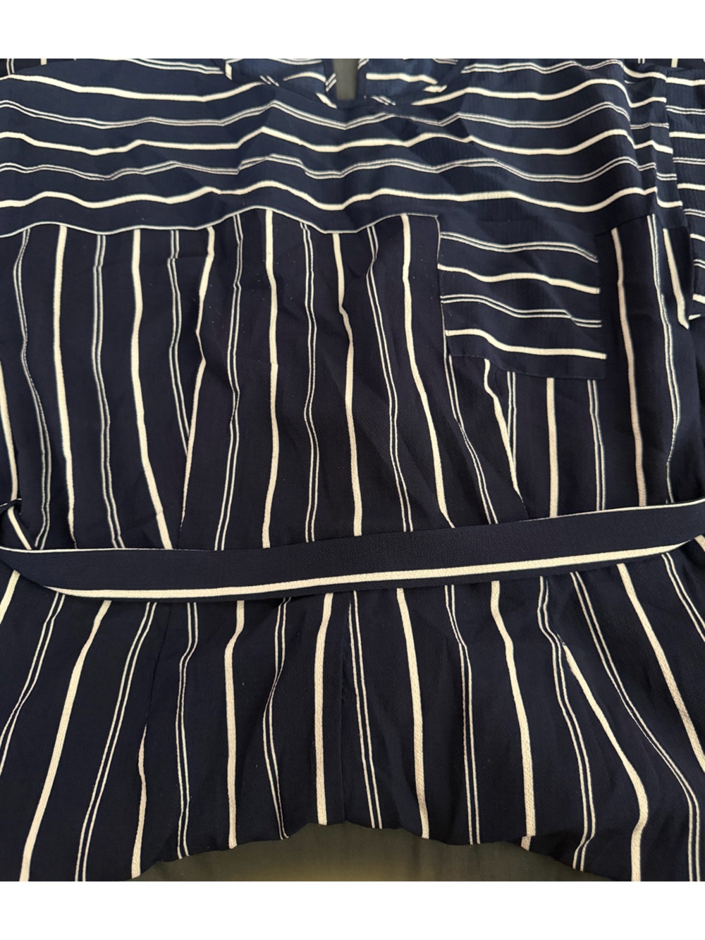 Monteau Navy and White Striped Jumpsuit with Waist Tie
